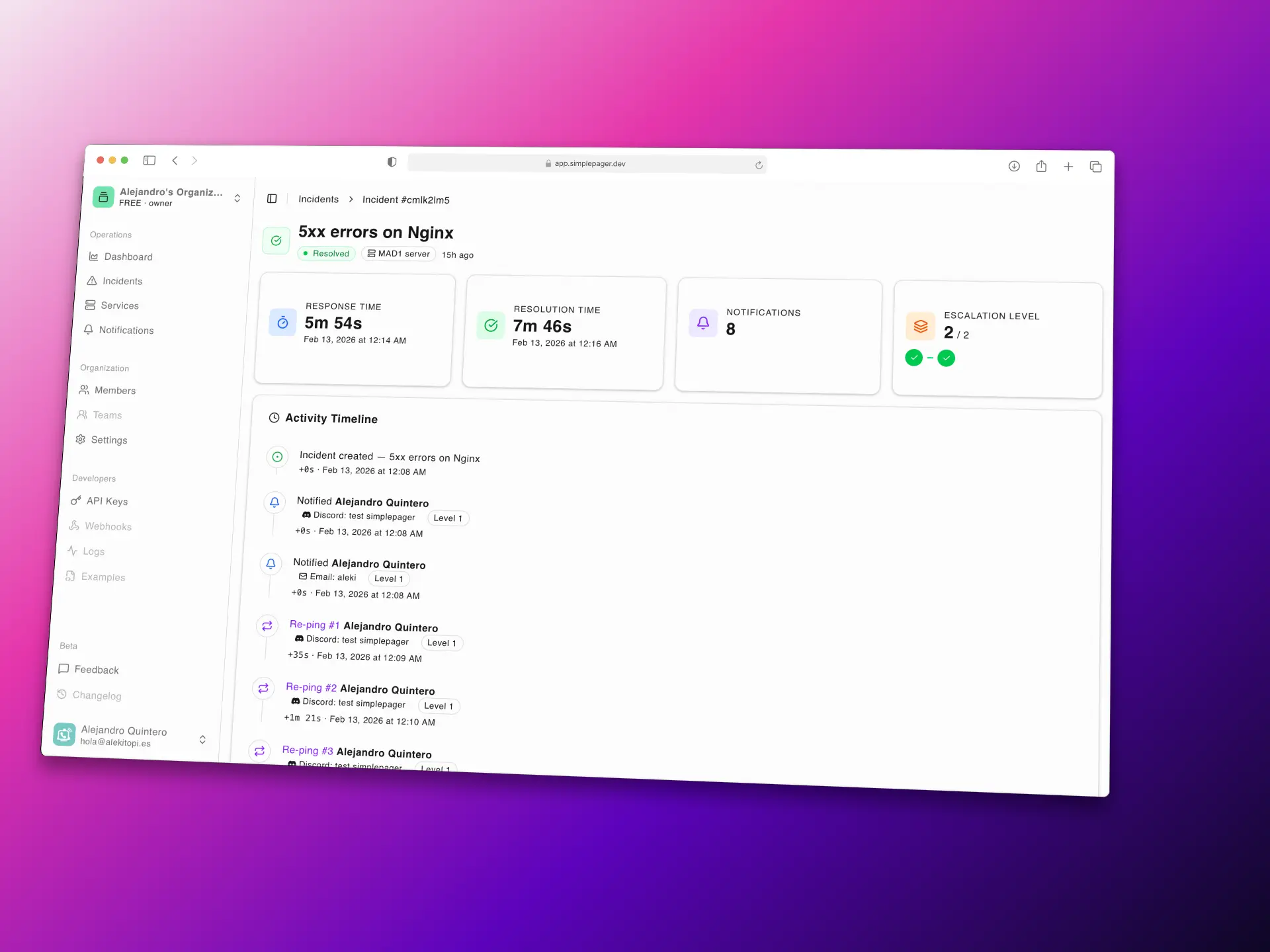 Incident Page Screenshot